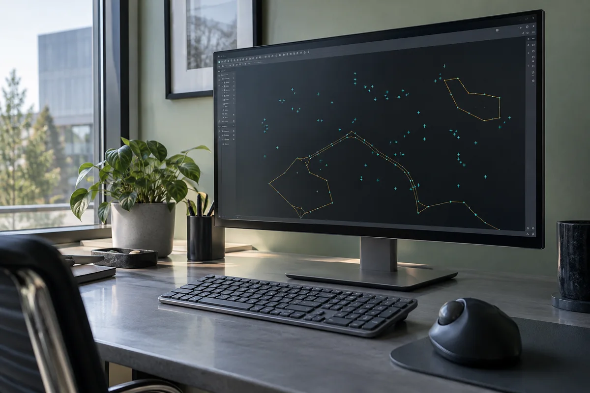 工程工作台显示器中的抽象 CAD 点与折线画面