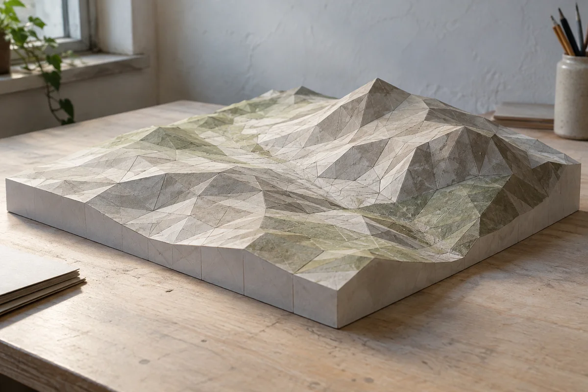 A physical landscape model assembled from triangular facets