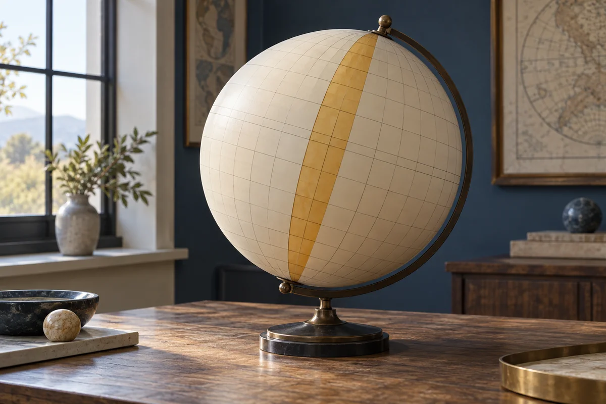 Unlabeled globe with a highlighted meridian strip